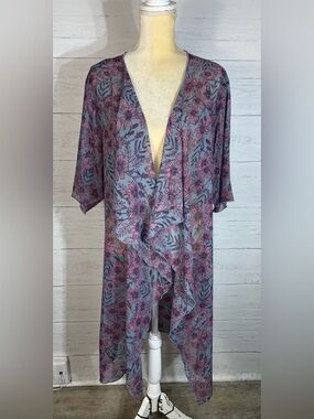 LuLaRoe Floral Kimono Duster Shirley in blue and pink